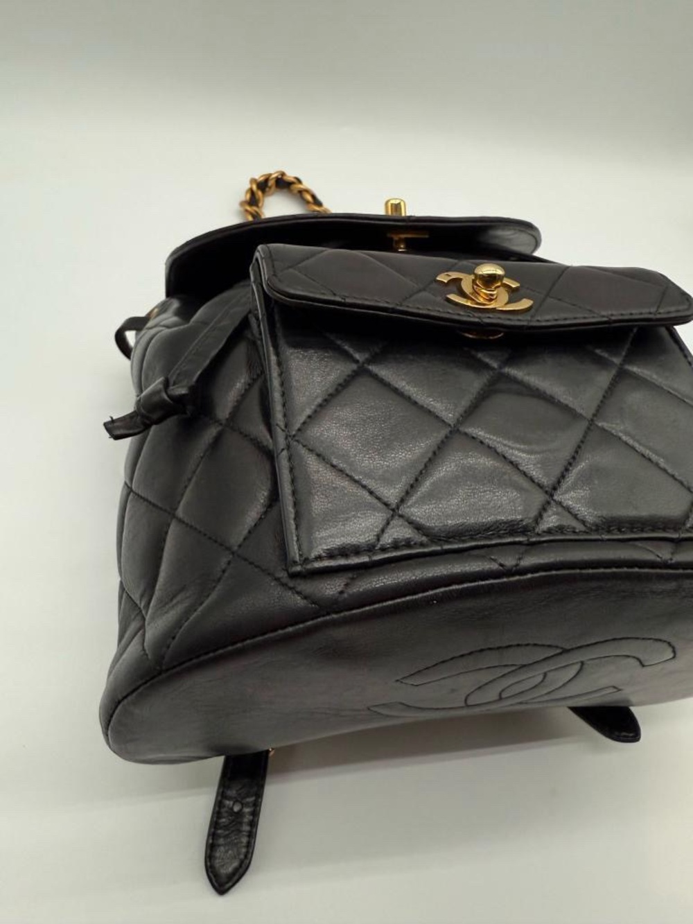 CHANEL Black Quilted Lambskin Backpack with Gold Chain Detail - Picture 6 of 14